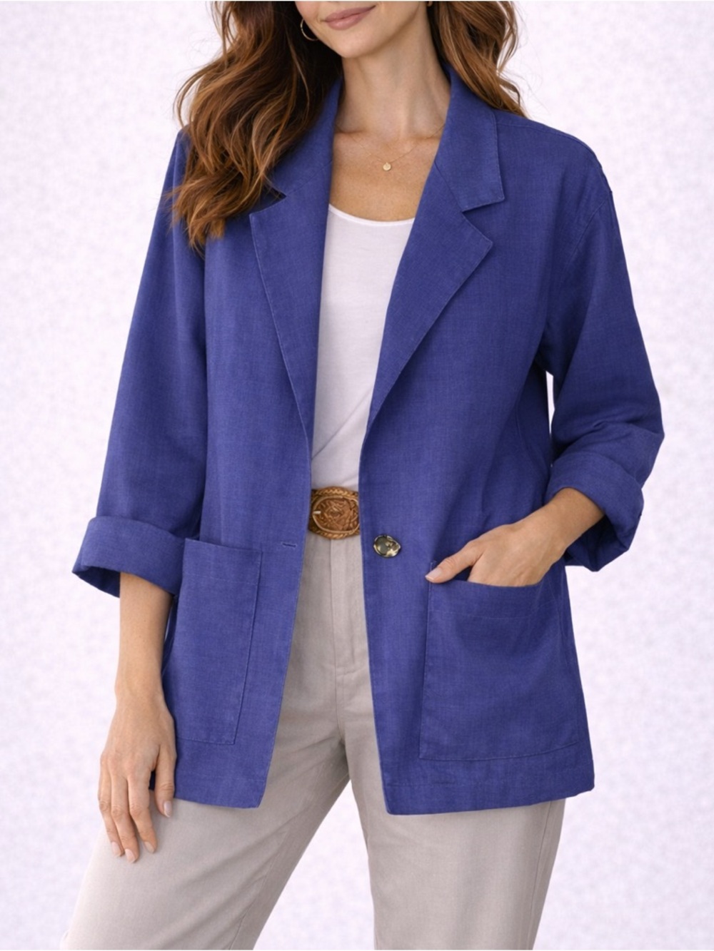 Regina Porter 100% Linen Purple Blazer Jacket Size 12 Vintage